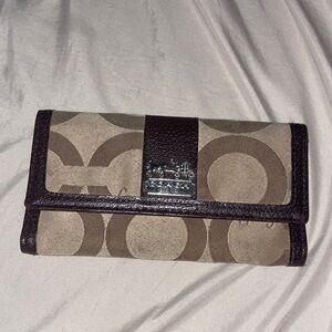 Coach Brown Signature Canvas Continental Wallet with Dark Brown Trim